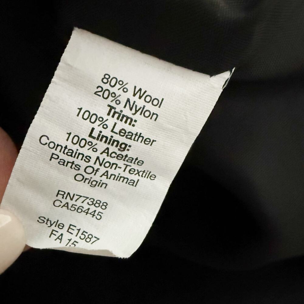 MADEWELL | Green Black City Grid Cocoon Coat Faux Leather Trim Wool Zip | 12 - Picture 8 of 9